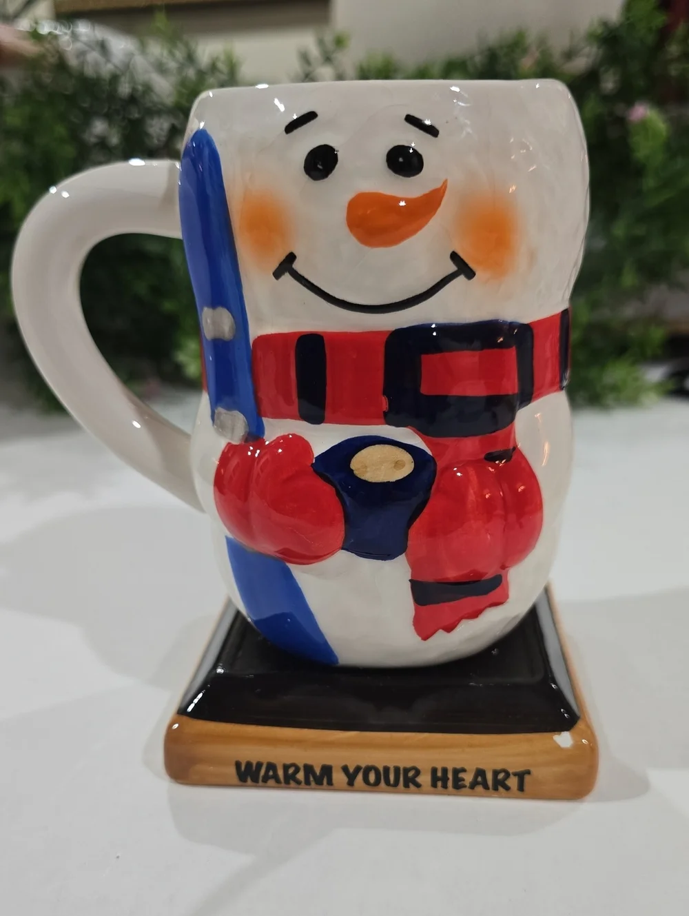 Bay Island White Snowman Mug with Red & Blue Accents Warm Your Heart 5.5
